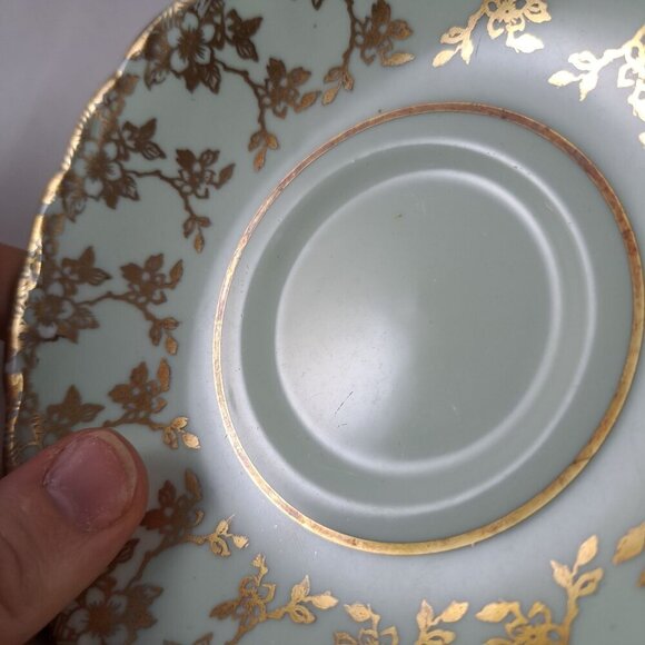 Paragon Bone China Tea Cup Saucer Pale Blue Green Gold Floral Accents Vintage - Picture 14 of 16
